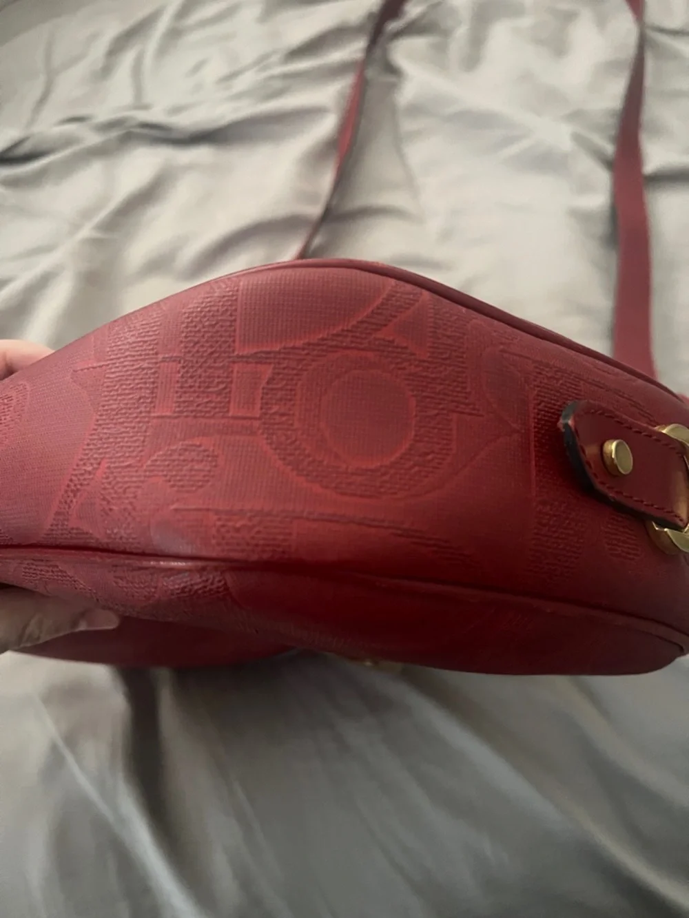 Dior Red Crossbody Bag with Gold Tone Ring Detail